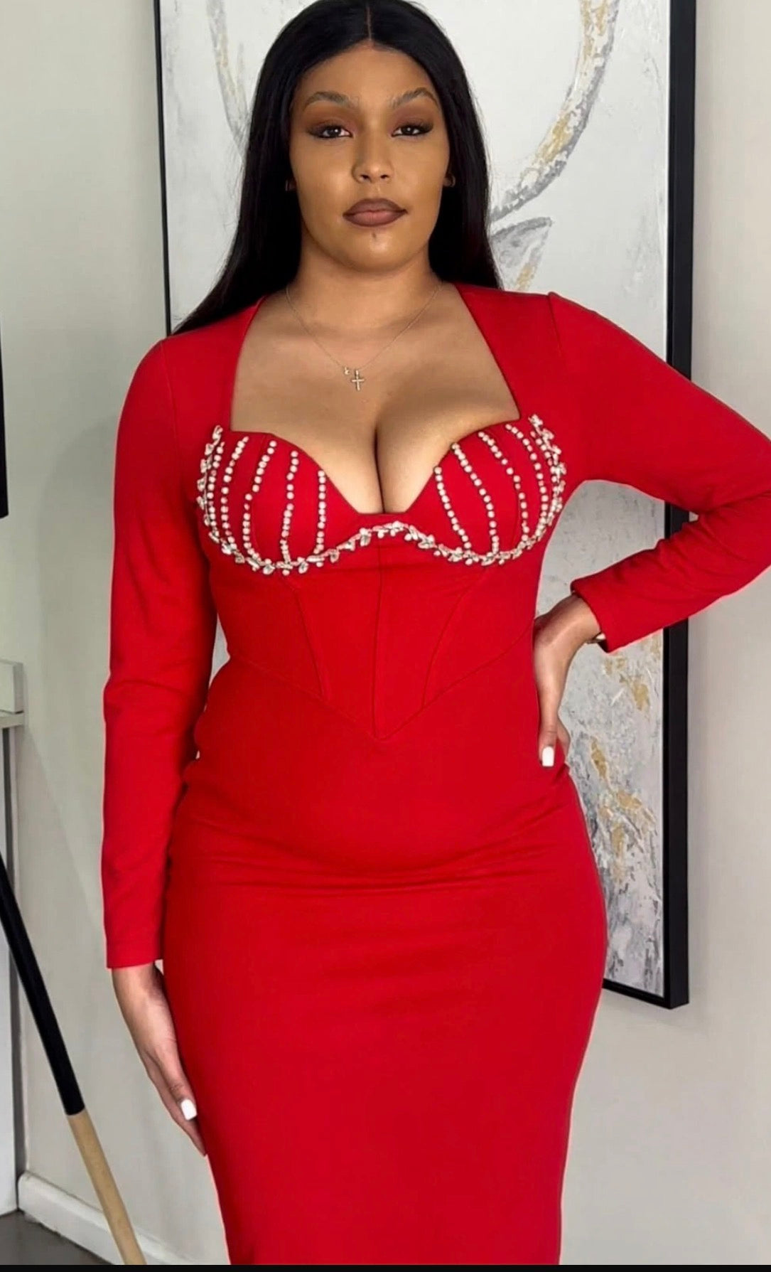 Diamanté corset midi dress