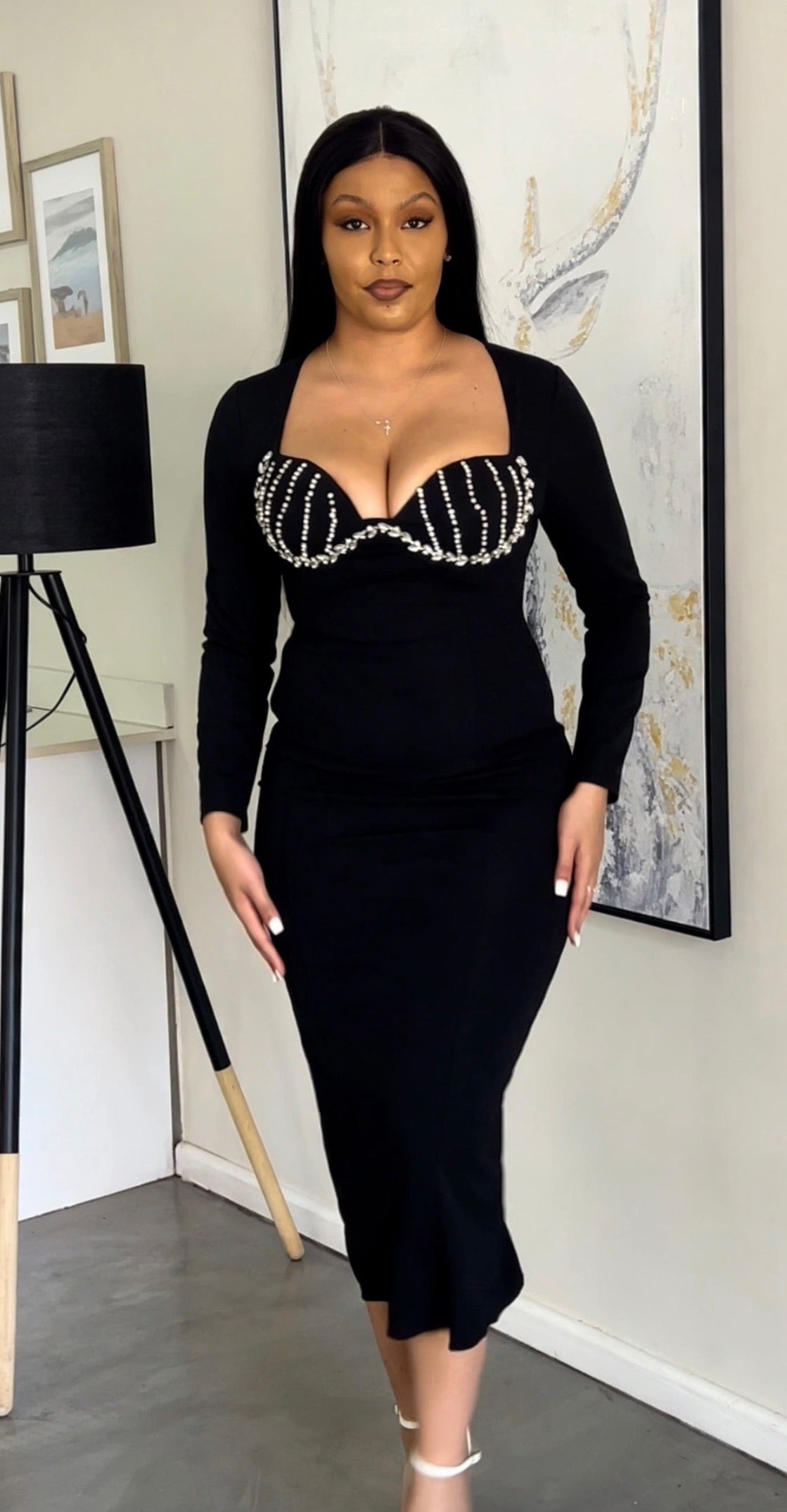 Diamanté corset midi dress