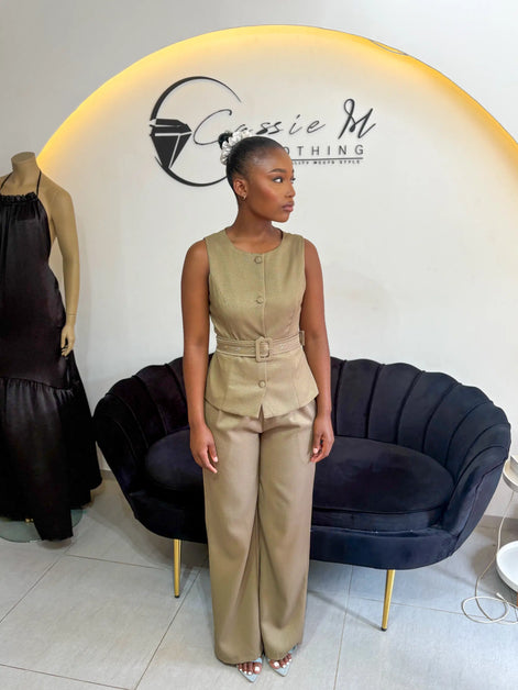 Belted couture suit