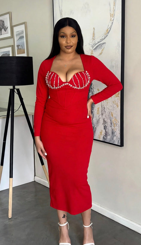 Diamanté corset midi dress