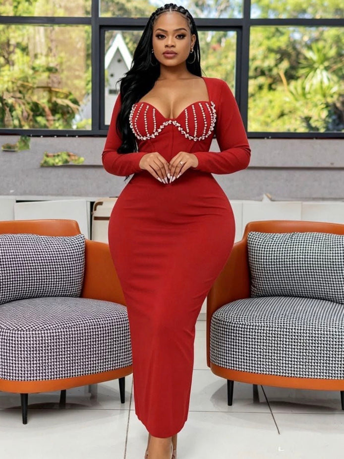 Diamanté corset midi dress