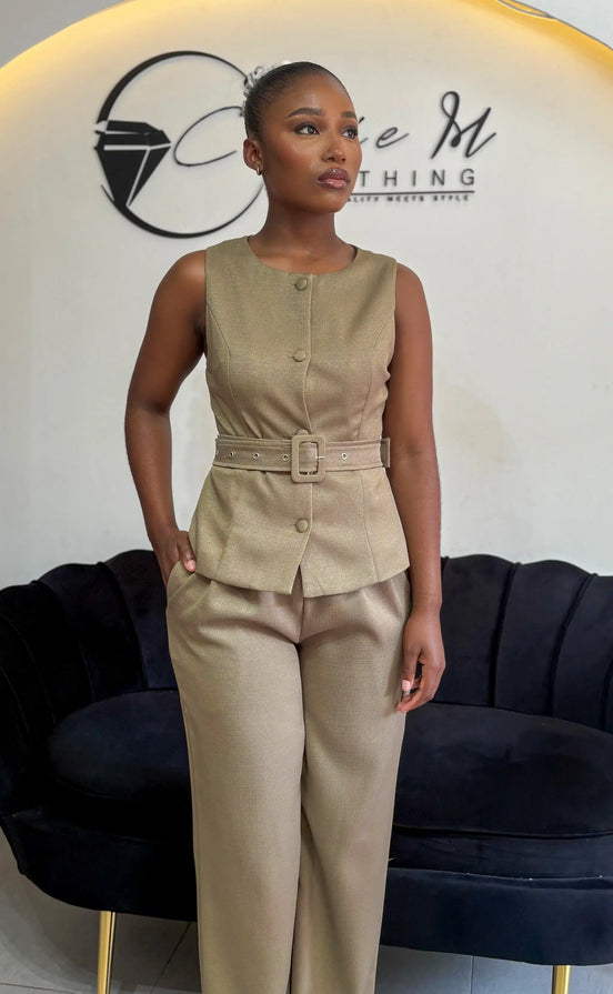 Belted couture suit