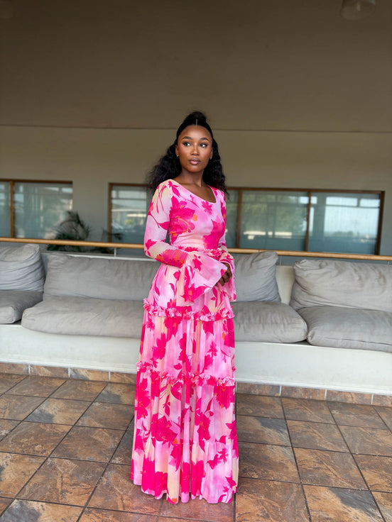 Floral bell sleeve maxi